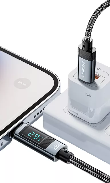 Кабель Essager Digital Display USB Type-C - Lightning 29w 3a 1м PD сable Black - фото 6