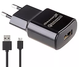 Мережевий зарядний пристрій з швидкою зарядкою Grand-X 18w QC3.0 home charger + micro USB cable black (CH-550BM)