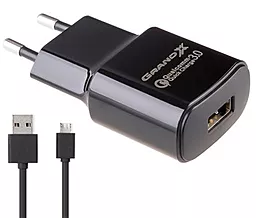 Мережевий зарядний пристрій зі швидкою зарядкою Grand-X 18w QC3.0 home charger + micro USB cable black (CH-550BM) - фото Мережевий зарядний пристрій зі швидкою зарядкою Grand-X 18w QC3.0 home charger + micro USB cable black (CH-550BM)