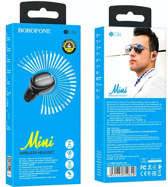 Блютуз гарнитура Borofone BC34 Mini Black - фото 3