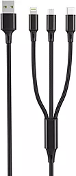 Кабель USB XO NB173 12w 2.4a 3-in-1 USB to Type-C/Lightning/micro USB сable black