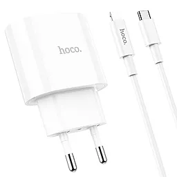 Мережевий зарядний пристрій Hoco C95A 20w PD USB-C/USB-A ports charger + USB-C to Lightning cable white