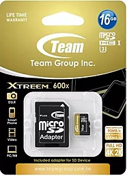Карта памяти Team microSDHC 16GB Xtreeme Class 10 UHS-I U3 + SD-адаптер (TUSDH16GU303)