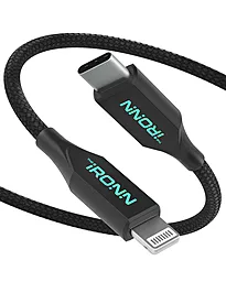Кабель iRONN Nylon USB Type-C - Lightning 20w 3a 1.8м PD сable Black (X002VZ9ZKJ) - фото Кабель iRONN Nylon USB Type-C - Lightning 20w 3a 1.8м PD сable Black (X002VZ9ZKJ)