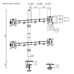 Кронштейн для 4 мониторов Brateck LDT66-C048 - миниатюра 2