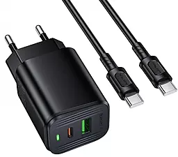 Сетевое зарядное устройство Borofone BAS83A 20w PD/QC3.0 USB-C/USB-A fast charger + USB-C to USB-C cable Black - фото Сетевое зарядное устройство Borofone BAS83A 20w PD/QC3.0 USB-C/USB-A fast charger + USB-C to USB-C cable Black