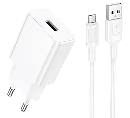 Мережевий зарядний пристрій Borofone BA110A Lemi 1.5a USB-A ports charger + microUSB cable White - фото Мережевий зарядний пристрій Borofone BA110A Lemi 1.5a USB-A ports charger + microUSB cable White