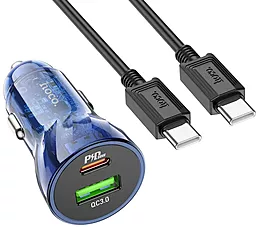 Автомобільний зарядний пристрій Hoco Z47A Transparent 48W PD+QC3.0 + USB-C to USB-C Cable Blue