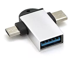 OTG-переходник Veggieg TC-114 M-F micro USB + USB Type-C -> USB-A 3.0 Silver - фото OTG-переходник Veggieg TC-114 M-F micro USB + USB Type-C -> USB-A 3.0 Silver