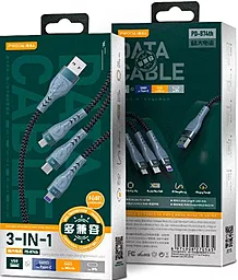 Универсальный кабель Proda PD-B74th-BK 3-in-1 USB-A to Type-C/Lightning/micro USB 30w 6a 1м сable Black - миниатюра 3 Универсальный кабель Proda PD-B74th-BK 3-in-1 USB-A to Type-C/Lightning/micro USB 30w 6a 1м сable Black - миниатюра 3