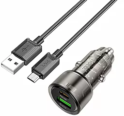 Автомобильное зарядное устройство Hoco Z52 38w PD USB-C/USB-A ports car charger + micro USB cable black