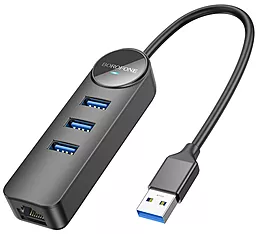 Мультипортовый USB-A хаб Borofone DH6 Erudite 4-in-1 black - фото Мультипортовый USB-A хаб Borofone DH6 Erudite 4-in-1 black