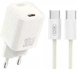 Мережевий зарядний пристрій XO L148 30w PD USB-C fast charger + USB-C to USB-C cable beige - фото Мережевий зарядний пристрій XO L148 30w PD USB-C fast charger + USB-C to USB-C cable beige