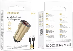 Автомобільний зарядний пристрій Borofone BZ19 Wisdom 12W 2.4A 2xUSB-A + USB-C Cable Gold - мініатюра 3