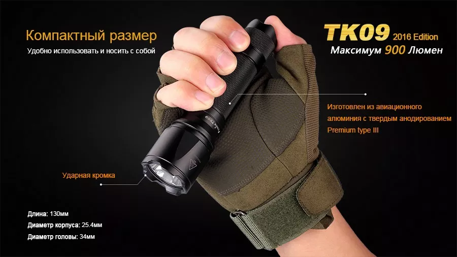 Фонарик аккумуляторный Fenix TK09 XP-L HI LED (1x18650, 2xCR123) Black - фото 9