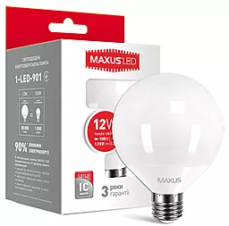 Набор LED ламп MAXUS G95 12W 3000K 220V E27 (по 2шт.) (2-LED-901) - миниатюра 2