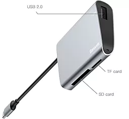 хаб Baseus Enjoyment series USB-C to SD+TF Card/USB 2.0 Space Gray (CATSX-C0G) - миниатюра 2