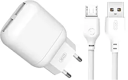 Сетевое зарядное устройство XO L78 2.4a 2xUSB-A ports charger + micro USB cable white - фото Сетевое зарядное устройство XO L78 2.4a 2xUSB-A ports charger + micro USB cable white