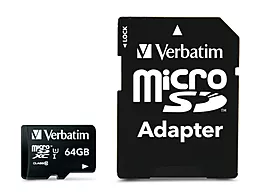 Карта памяти Verbatim microSDXC 64GB Class 10 UHS-I U1 V10 + SD-адаптер (44084)