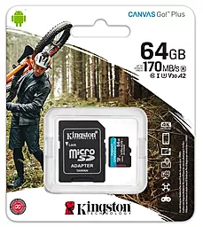Карта пам'яті Kingston microSDXC 64GB Canvas Go Plus Class 10 UHS-I U3 V30 A2 + SD-адаптер (SDCG3/64GB) - мініатюра 3