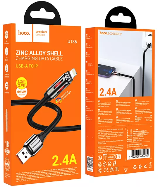 Кабель Hoco U136 Prize USB-A - Lightning 12w 2.4a 1.2м cable Black - фото 6
