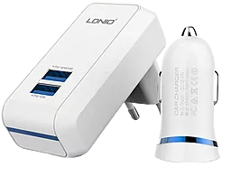 Сетевое, Автомобильное зарядное устройство LDNio Home & Car Charger Kit + micro USB White (S100) - миниатюра 2
