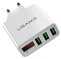 Мережевий зарядний пристрій Usams Travel Series LED Display 3USB 3A White