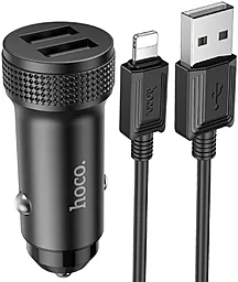 Автомобільний зарядний пристрій Hoco Z49 2.4a 2xUSB-A ports car charger + Lightning cable black