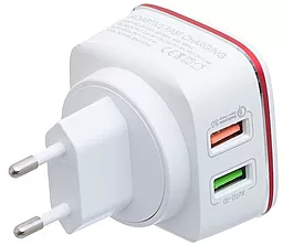 Сетевое зарядное устройство с быстрой зарядкой LDNio A2405Q 15w QC2.0 2xUSB-A ports charger + Lightning cable white