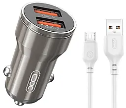 Автомобильное зарядное устройство XO CC48 2.4a 2xUSB-A ports car charger + micro USB cable gray - фото Автомобильное зарядное устройство XO CC48 2.4a 2xUSB-A ports car charger + micro USB cable gray