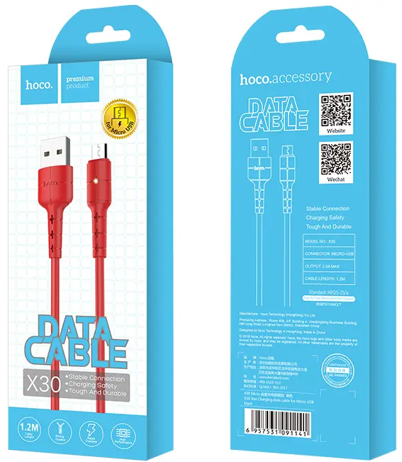 Кабель Hoco X30 Star USB-A - micro USB 10w 1.2м cable Red - фото 6