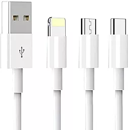 Універсальний кабель Denmen 3-in-1 USB-A to Type-C/Lightning/micro USB 12w 2.4a 1м сable White (DM-D22E-WH)