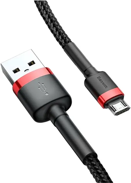 Кабель Baseus Cafule USB-A - micro USB 12w 2.4a 3м cable Black/Red (CAMKLF-H91) - фото 3