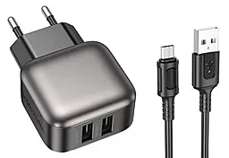 Мережевий зарядний пристрій Borofone BAS51A Absolute 2.4a 2xUSB-A ports charger + micro USB cable black - фото Мережевий зарядний пристрій Borofone BAS51A Absolute 2.4a 2xUSB-A ports charger + micro USB cable black