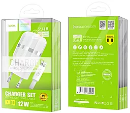 Мережевий зарядний пристрій Hoco C41A Wisdom 2.4a 2xUSB-A ports charger + Lightning cable white - мініатюра 5 Мережевий зарядний пристрій Hoco C41A Wisdom 2.4a 2xUSB-A ports charger + Lightning cable white - мініатюра 5