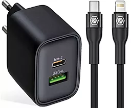 Мережевий зарядний пристрій Powermax Eclipse 30w PD USB-C/USB-A ports charger + USB-C to Lightning cable black - фото Мережевий зарядний пристрій Powermax Eclipse 30w PD USB-C/USB-A ports charger + USB-C to Lightning cable black