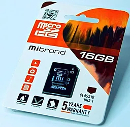 Карта памяти Mibrand microSDHC 16GB Class 10 UHS-1 U1 + SD-адаптер (MICDHU1/16GB-A)