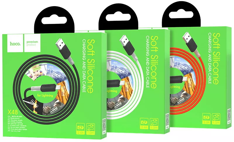 Кабель Hoco X48 Soft Silicone USB-A - Lightning 12w 2.4a 1м cable White - фото 4