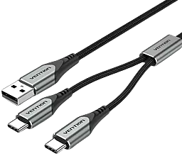 Универсальный кабель Vention Wekome 2-in-1 USB-A to 2xType-C 25w 3a 1м сable Grey (CQOHF) - фото Универсальный кабель Vention Wekome 2-in-1 USB-A to 2xType-C 25w 3a 1м сable Grey (CQOHF)
