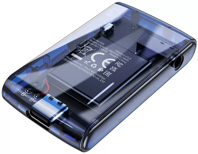 Блютуз-адаптер Hoco E66 Transparent Discovery Edition AUX BT Receiver Dark blue - фото 3