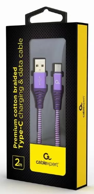 Кабель Cablexpert USB-A - Type-C 12w 2.4a 1м cable Purple (CC-USB2B-AMCM-2M-PW) - фото 2