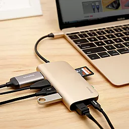 хаб Baseus Almighty Hub USB Type-C to USB3.0х3/HDMI/Ethernet/USB-C Gold (ACBOOK2-0V) - миниатюра 3