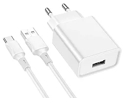 Сетевое зарядное устройство Borofone BA74A Aspirer 2.1a home charger + USB-C cable white - фото Сетевое зарядное устройство Borofone BA74A Aspirer 2.1a home charger + USB-C cable white
