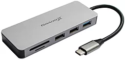 Мультипортовый USB Type-C хаб (концентратор) Grand-X HDMI/3хUSB/TypeC/CR (SG-512) Silver