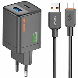 Сетевое зарядное устройство Amaya E81S 30w PD/QC3.0 USB-A/USB-C port fast charger + USB-A to USB-C cable Black - фото Сетевое зарядное устройство Amaya E81S 30w PD/QC3.0 USB-A/USB-C port fast charger + USB-A to USB-C cable Black