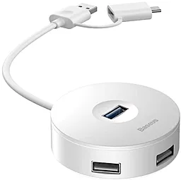 USB Type-C + USB-A хаб Baseus Round Box USB-A + USB-C -> 1xUSB 3.0 3xUSB 2.0 White (CAHUB-GB02)