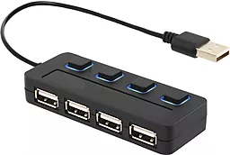USB концентратор (хаб) Lapara LA-SLED4 USB - 4xUSB 2.0 с вимикачами ON/OFF Чорний