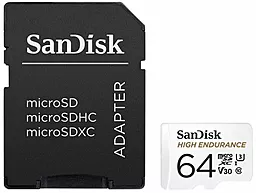 Карта пам'яті SanDisk microSDXC 64GB High Endurance Class 10 UHS-I U3 V30 + SD-адаптер (SDSQQNR-064G-GN6IA)