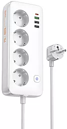 Сетевой фильтр (удлинитель) Hoco AC22 2500w 10a 4 розетки 30w 3xUSB-A/USB-C ports с выключателем 1.5м white - фото Сетевой фильтр (удлинитель) Hoco AC22 2500w 10a 4 розетки 30w 3xUSB-A/USB-C ports с выключателем 1.5м white