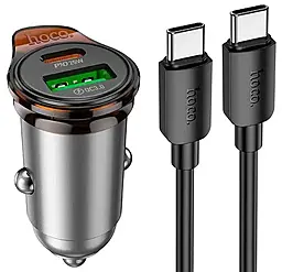 Автомобильное зарядное устройство Hoco NZ16A 43w PD USB-C/USB-A ports car charger + USB-C to USB-C cable gray - фото Автомобильное зарядное устройство Hoco NZ16A 43w PD USB-C/USB-A ports car charger + USB-C to USB-C cable gray
